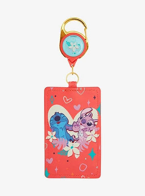 Loungefly Disney Lilo & Stitch Angel & Stitch Floral Heart Retractable Lanyard