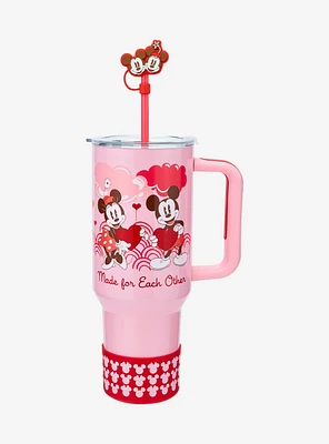 Disney Minnie & Mickey Valentine's Day Tumbler with Handle and Straw Charm — BoxLunch Exclusive