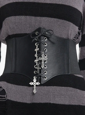 Black Cross Charm Corset Belt