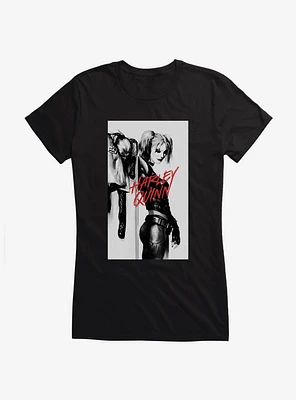 Batman Harley Quinn Black And White Portrait Girls T-Shirt