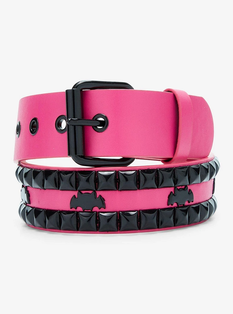 Pink & Black Bat Pyramid Stud Belt