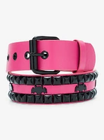 Pink & Black Bat Pyramid Stud Belt