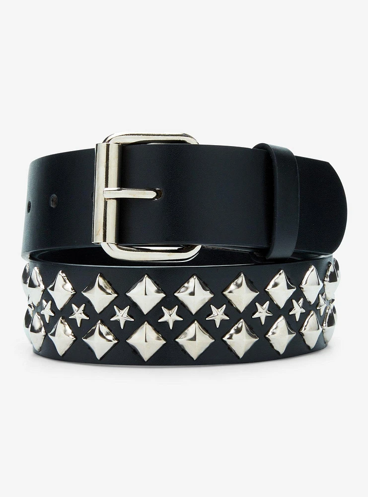 Black Silver Pyramid Star Stud Belt