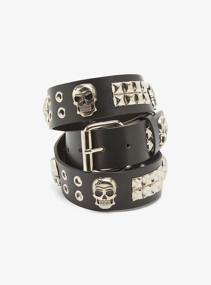 Black Pyramid Skull Grommet Belt