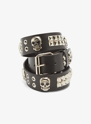 Black Pyramid Skull Grommet Belt