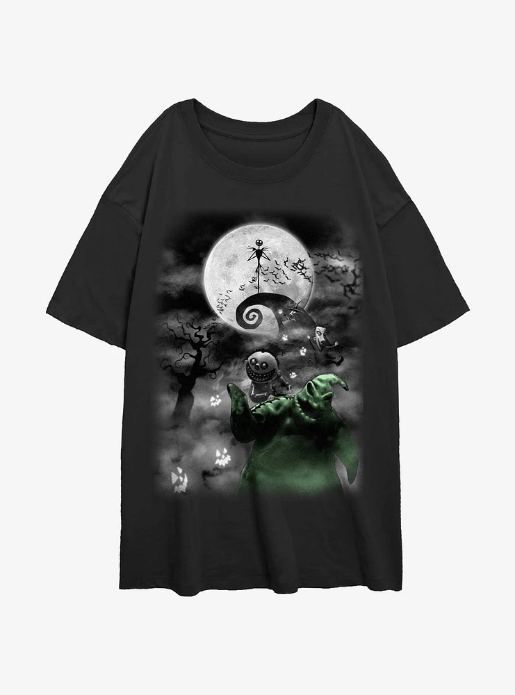 The Nightmare Before Christmas Jack Night Sky Moon Girls Oversized T-Shirt