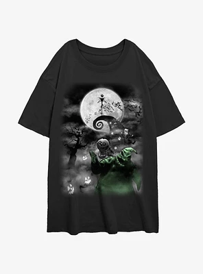 The Nightmare Before Christmas Jack Night Sky Moon Girls Oversized T-Shirt