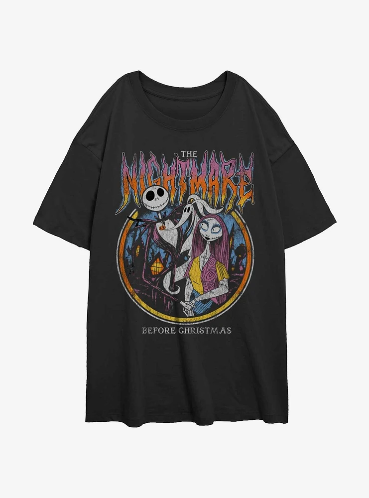 The Nightmare Before Christmas Jack & Sally Metal Girls Oversized T-Shirt