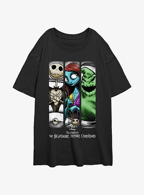 The Nightmare Before Christmas Group Grid Girls Oversized T-Shirt