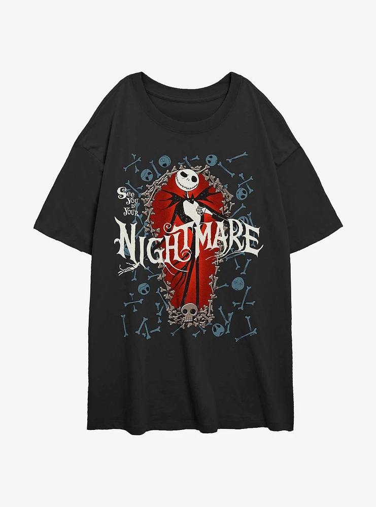 Disney The Nightmare Before Christmas Jack Bone Coffin Girls Oversized T-Shirt