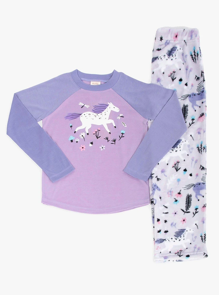 Frolic the Flowers Raglan Long Sleeve Plush Youth Pajama Set