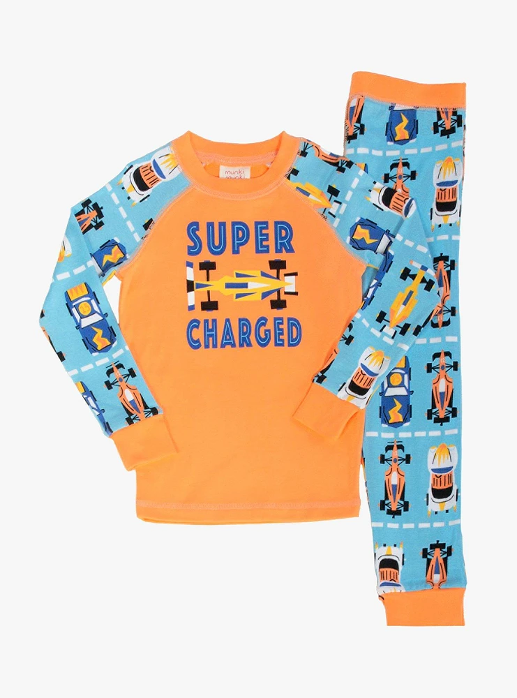 Super Charged Long Sleeve Raglan Youth Pajama Set Orange