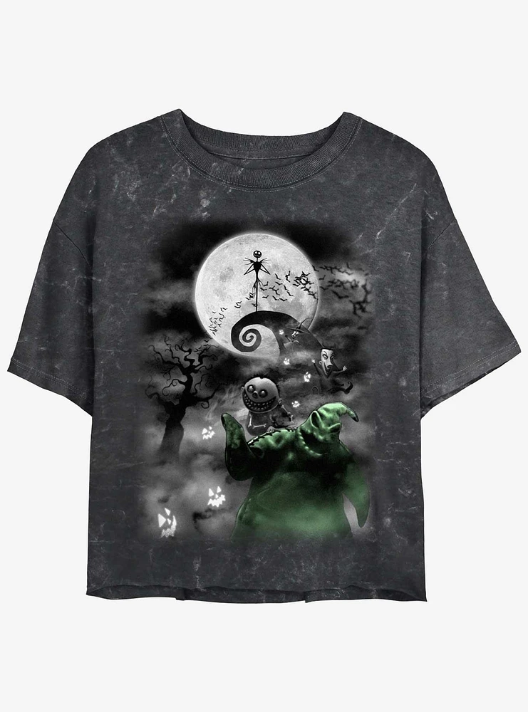 Disney The Nightmare Before Christmas Jack Night Sky Moon Girls Mineral Wash Crop T-Shirt