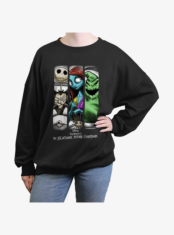 The Nightmare Before Christmas Group Grid Girls Oversized Sweatshirt