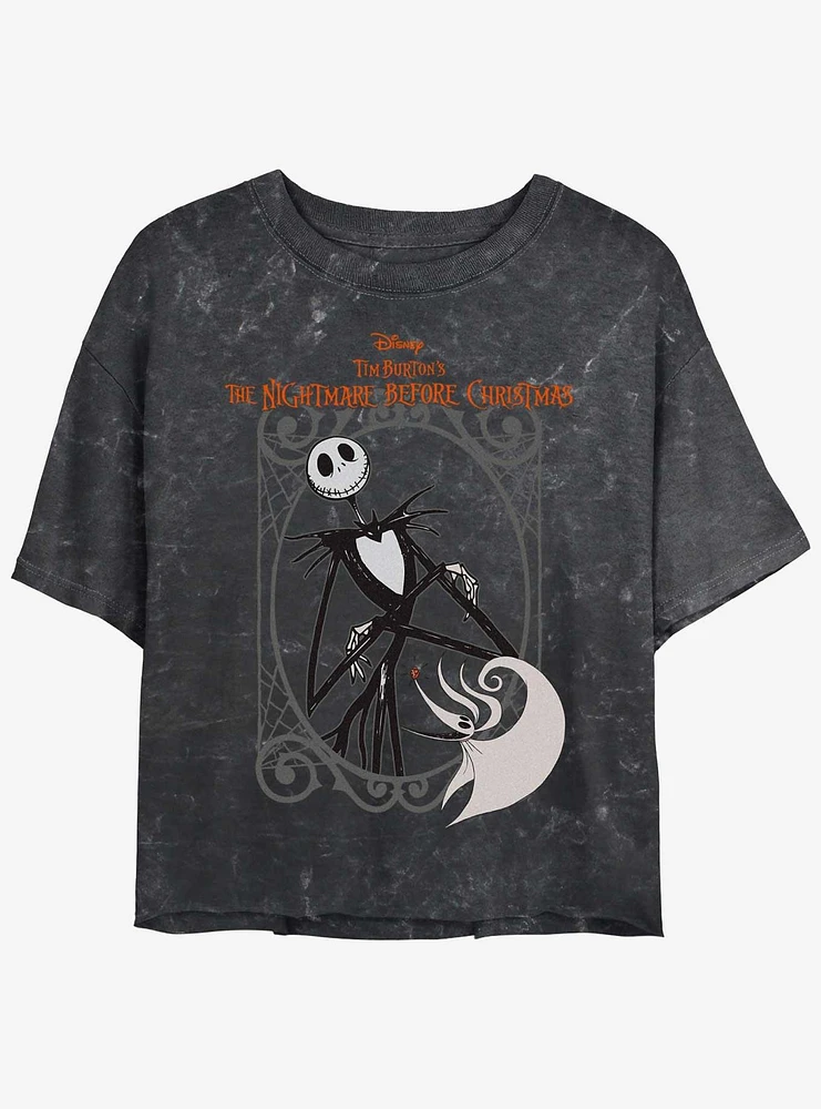 Disney The Nightmare Before Christmas Jack And Zero Girls Mineral Wash Crop T-Shirt