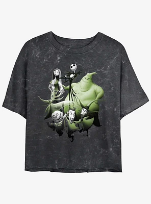 The Nightmare Before Christmas Character Group Shot Girls Mineral Wash Crop T-Shirt