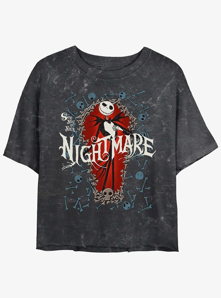 Disney The Nightmare Before Christmas Jack Bone Coffin Girls Mineral Wash Crop T-Shirt