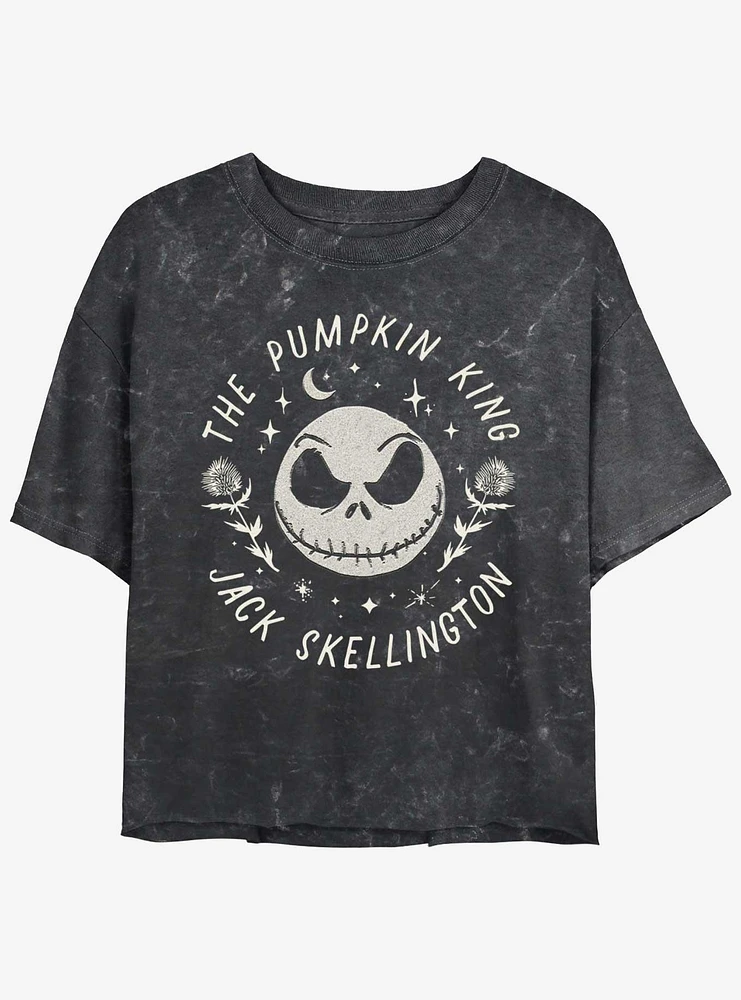 Disney The Nightmare Before Christmas Jack Dandelion Floral Girls Mineral Wash Crop T-Shirt