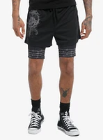 Social Collision Cross & Barb Wire Twofer Athletic Shorts