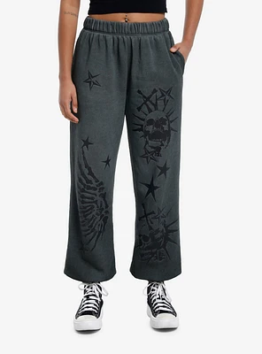 Social Collision Grunge Skull Stars Girls Oversized Jogger Pants