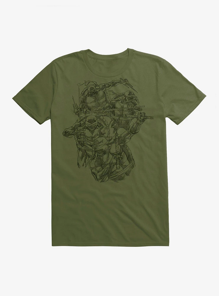 Teenage Mutant Ninja Turtles Black Outline Group T-Shirt