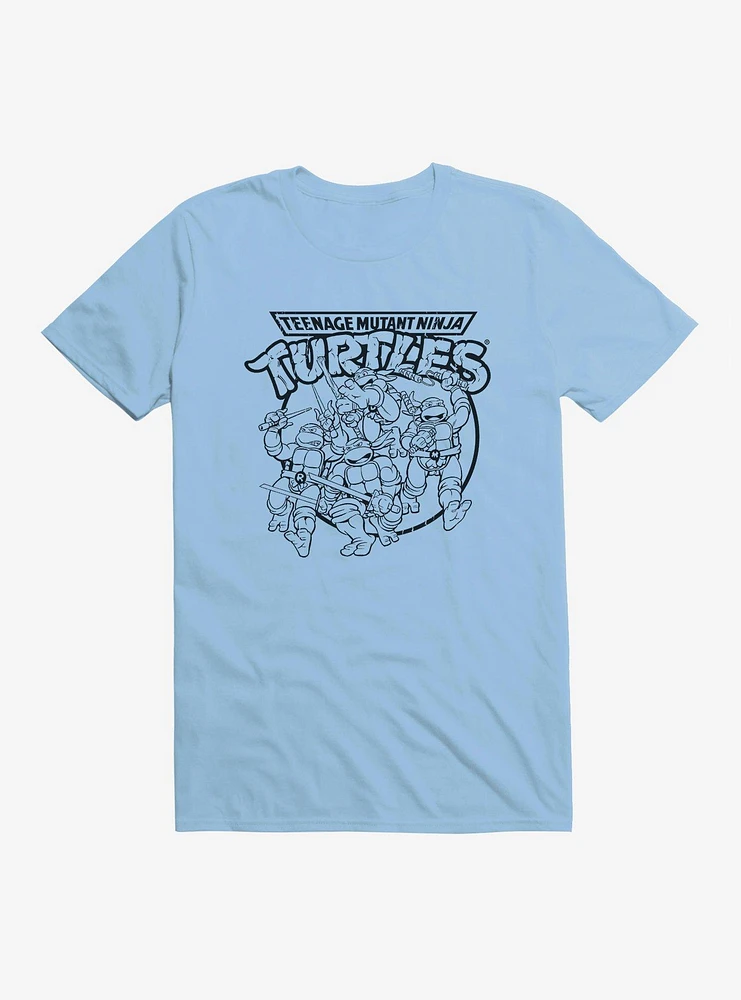 Teenage Mutant Ninja Turtles Group Fight Pose Outline T-Shirt