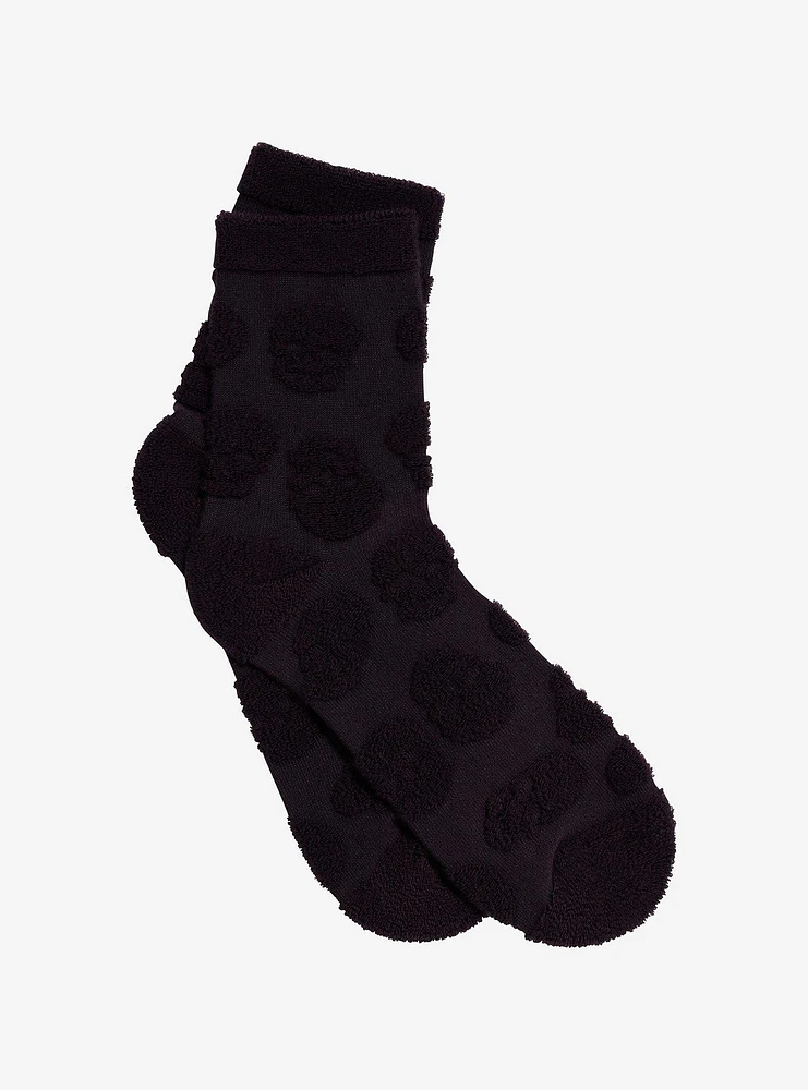 Black Skull Terry Cloth Crew Socks