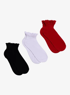 Red White Black Ruffle Ankle Socks 3 Pair