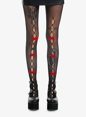 Black & Red Bow Fishnet Tights