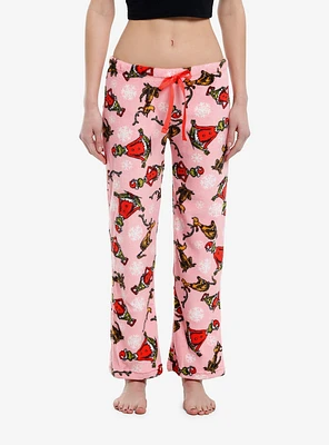 Dr. Seuss How The Grinch Stole Christmas! Pink Fuzzy Girls Pajama Pants