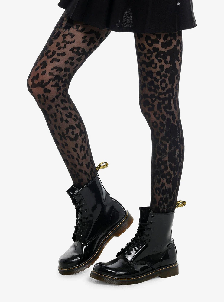 Black Leopard Print Tights