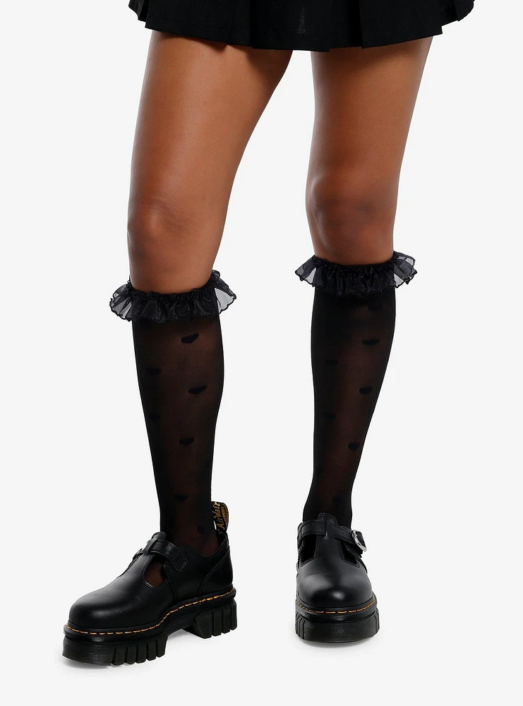 Black Heart Ruffle Knee-High Socks