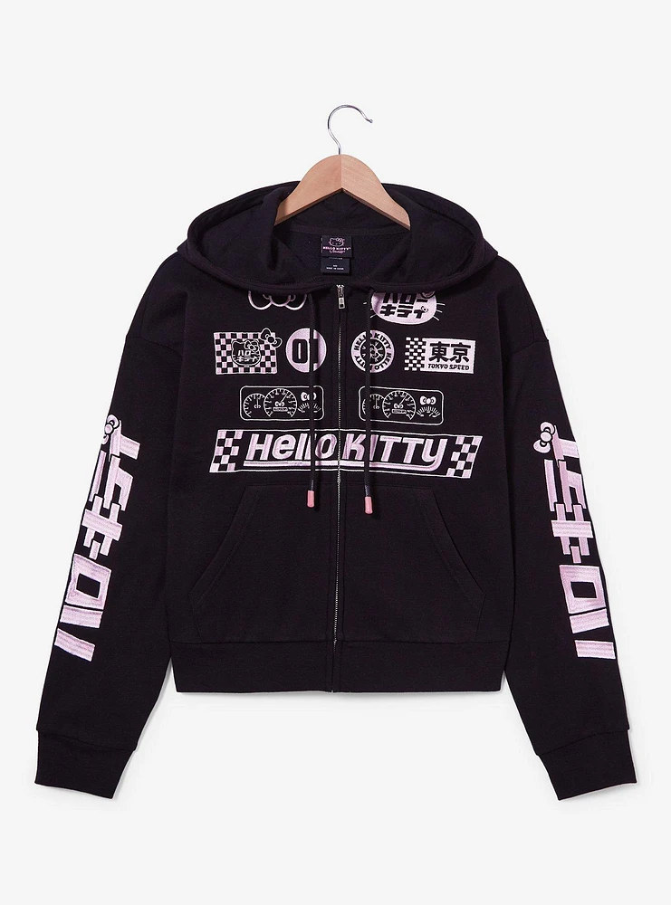 Sanrio Hello Kitty Racing Patches Cropped Women's Zippered Hoodie - BoxLunch Exclusive