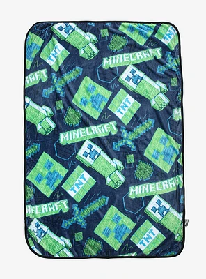 Minecraft Creeper Allover Print Fleece Throw