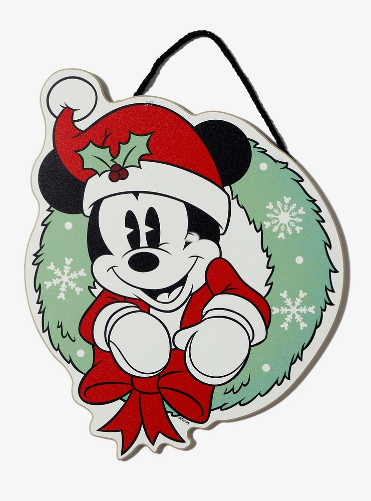 Disney Mickey Mouse Santa Holiday Wreath Wall Sign