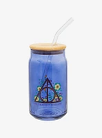 Harry Potter The Deathly Hallows Floral Glass Cup with Straw