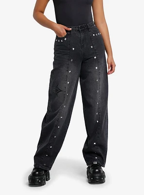 Black Gothic Cross & Stud Wide Leg Jeans