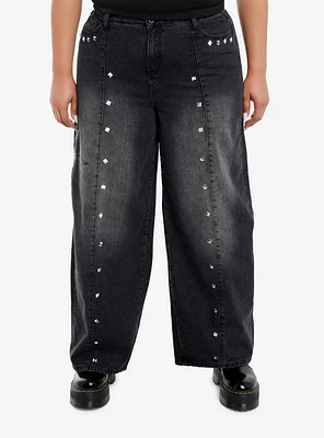 Black Gothic Cross & Stud Wide Leg Jeans Plus