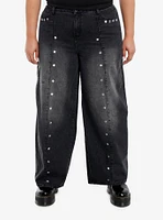 Black Gothic Cross & Stud Wide Leg Jeans Plus