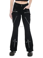 Black Suspender Chain Zipper Flare Pants