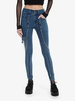 Light Indigo Grommets & Chains Girls Skinny Jeans