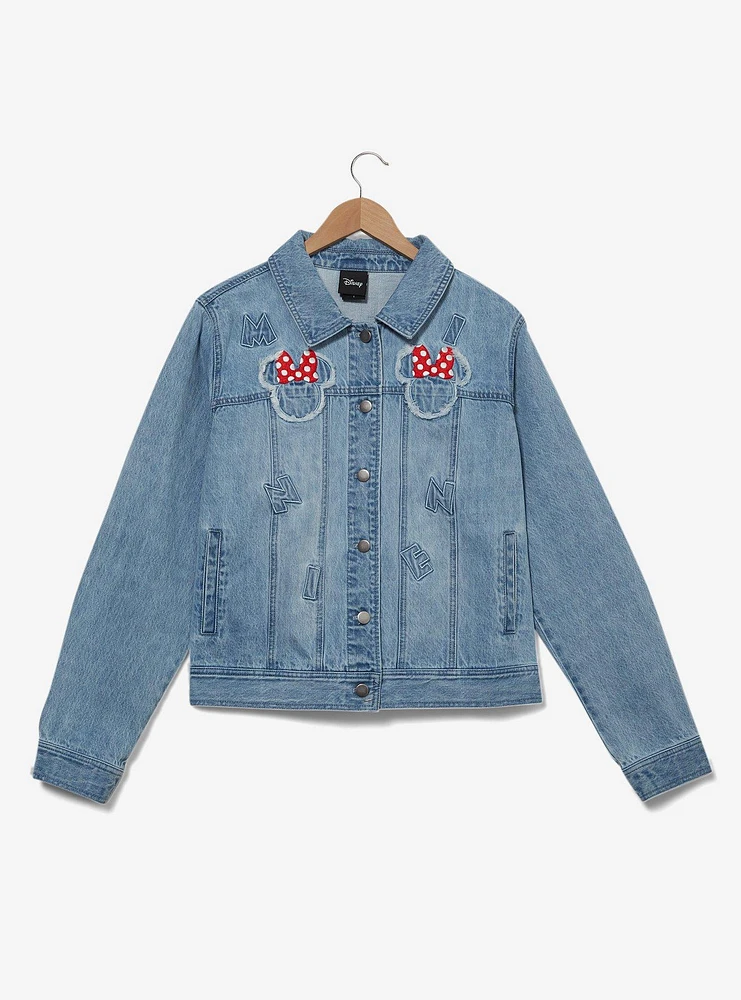 Disney Minnie Mouse Silhouette Women's Plus Cropped Denim Jacket - BoxLunch Exclusive