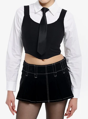 Cosmic Aura Vest & Tie Girls Long-Sleeve Button-Up Top