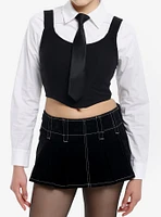 Cosmic Aura Vest & Tie Girls Long-Sleeve Button-Up Top