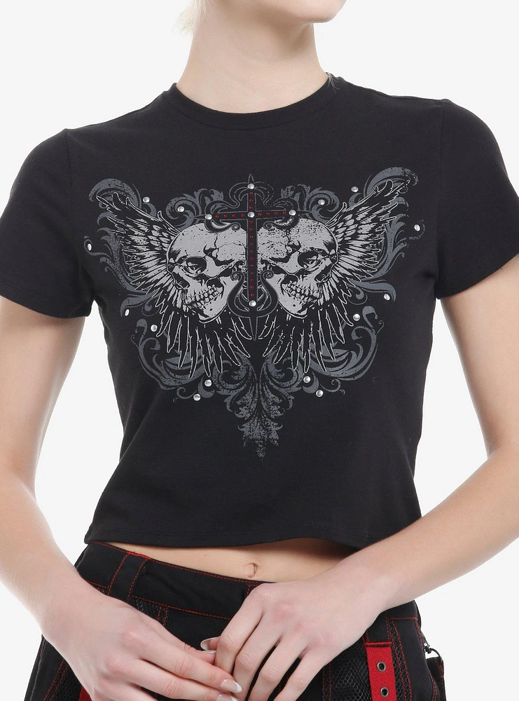 Social Collision Winged Skull Stud & Rhinestone Girls Baby T-Shirt