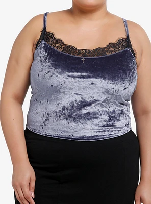 Cosmic Aura Blue Velvet Lace Trim Cami Plus