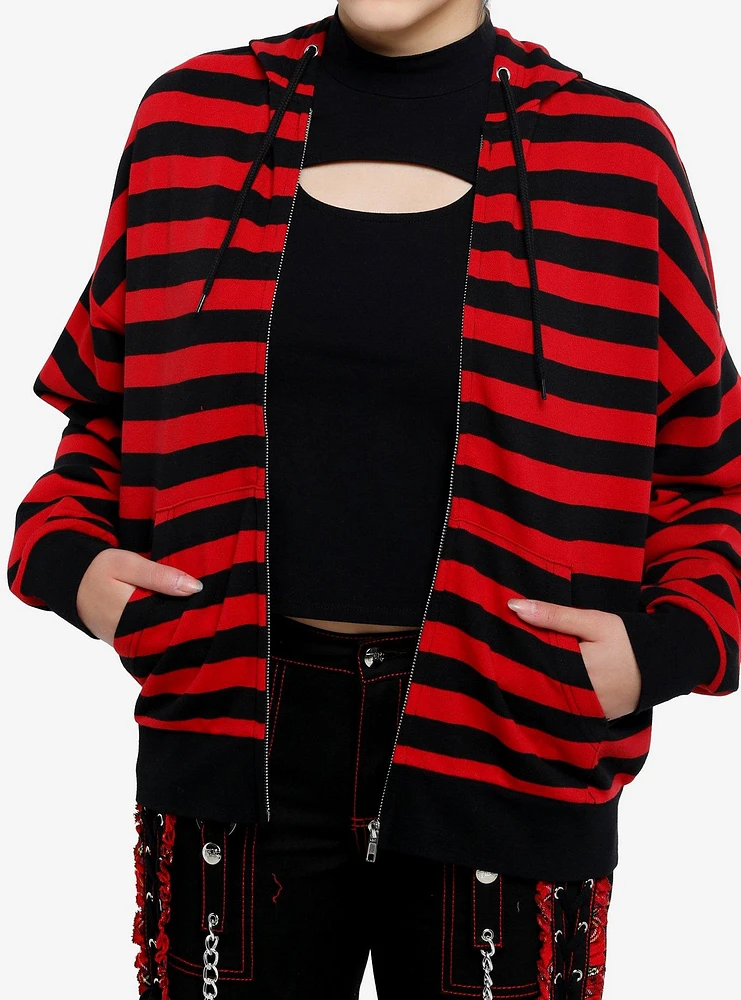 Social Collision Red & Black Stripe Star Patch Girls Hoodie