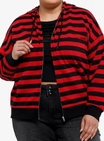 Social Collision Red & Black Stripe Star Patch Girls Hoodie Plus