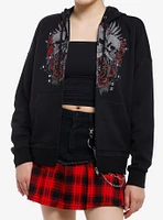 Social Collision Triple Skull Rhinestone & Stud Girls Hoodie