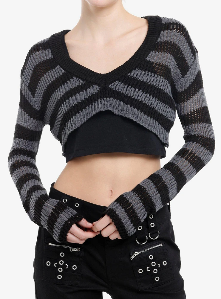 Social Collision Stripe V-Neck Bolero Girls Crop Shrug